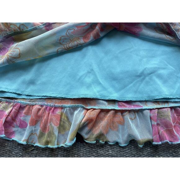 Y2K Vintage California Concepts Tropical Floral Aqua Midi Dress Ruffle Hem Sz S - Picture 7 of 15
